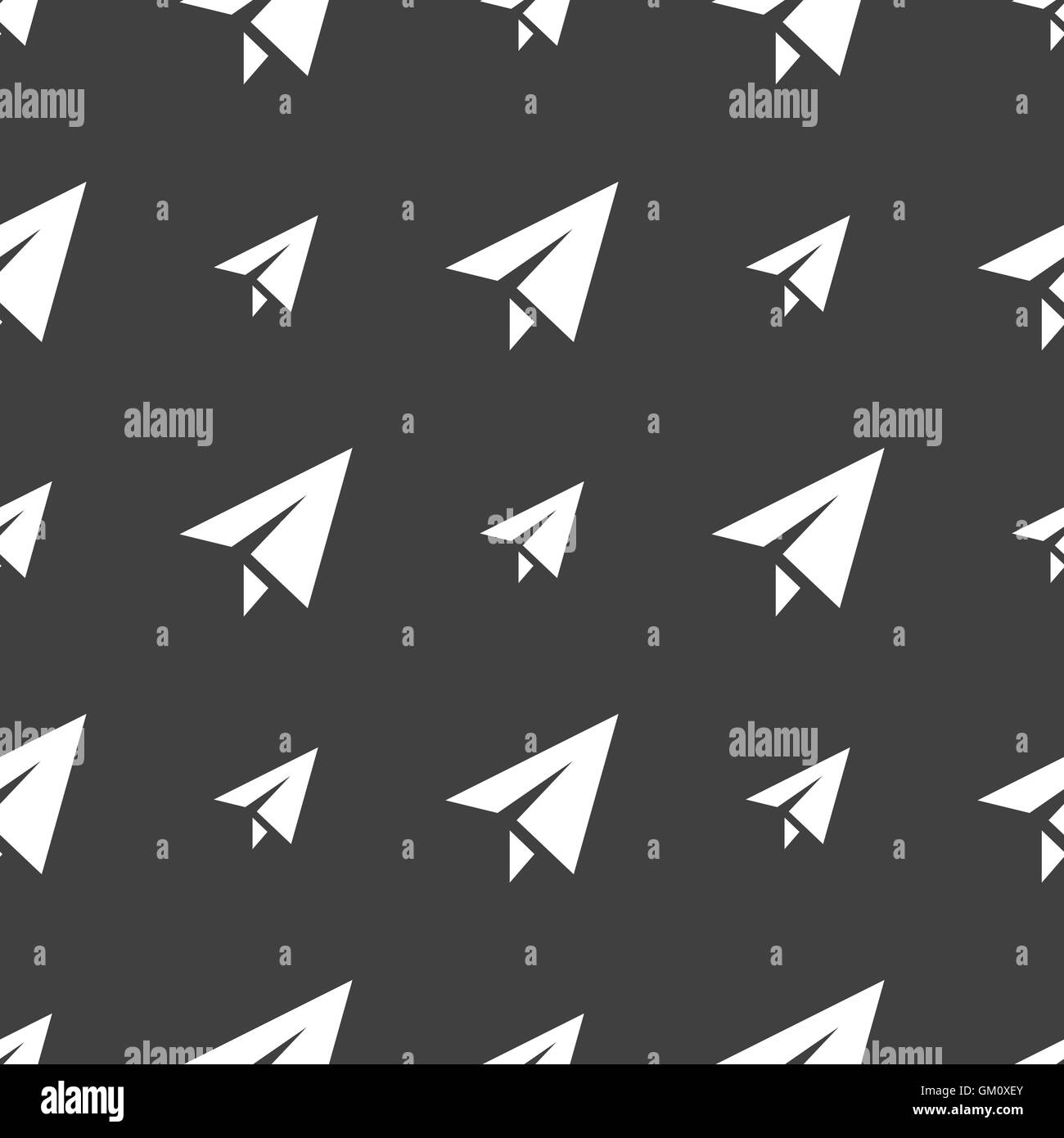 Paper airplane icon sign. Seamless pattern on a gray background. Vector Stock Vector