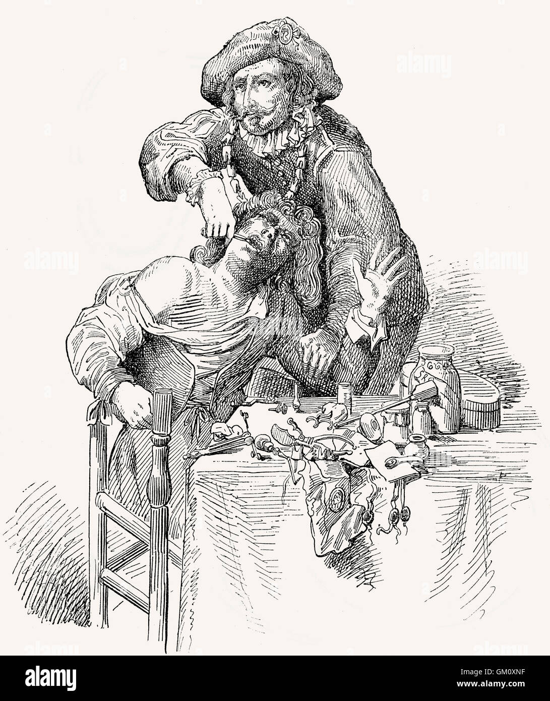 A dentist in the 17th century Stock Photo