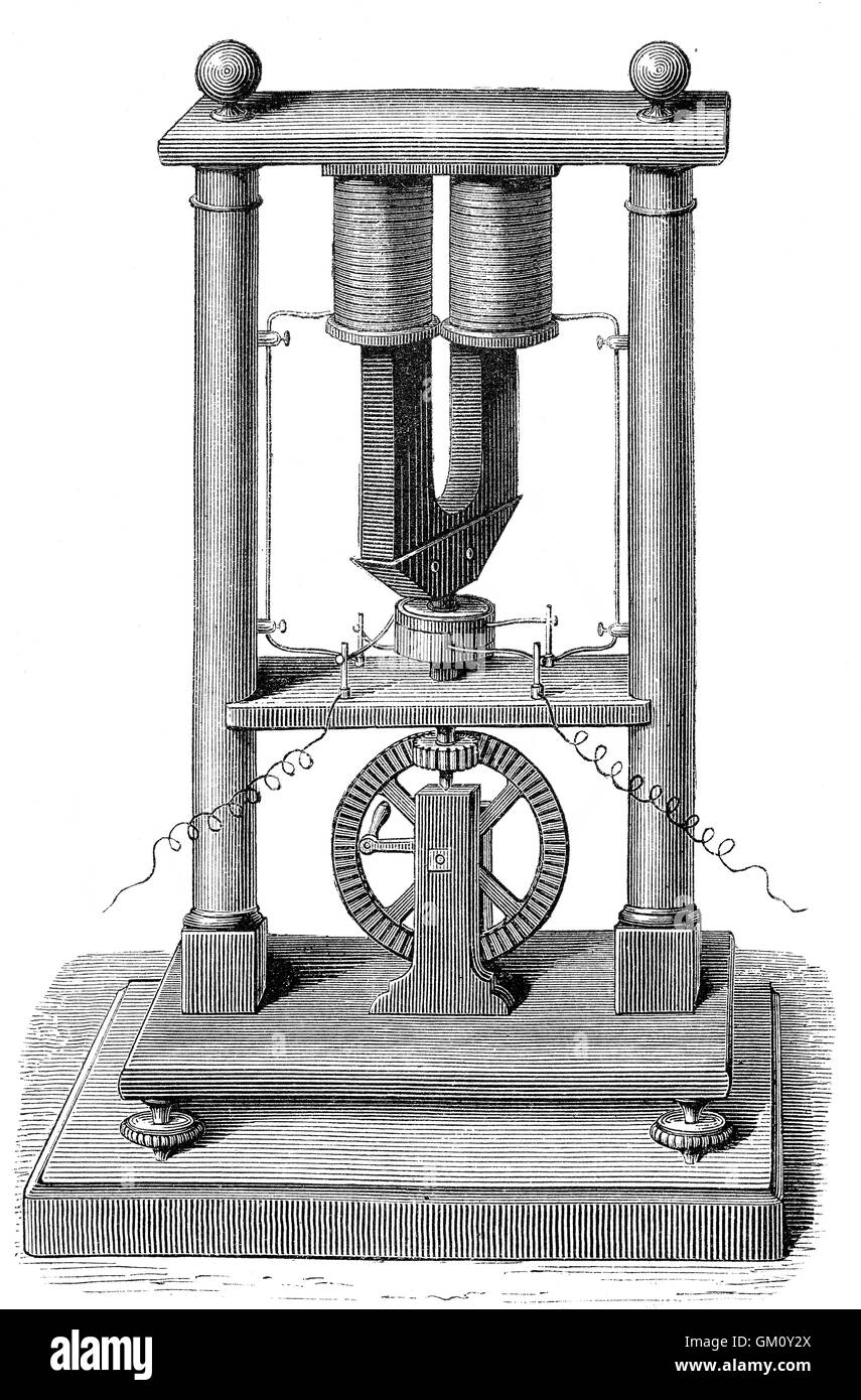 Dynamo by Hippolyte Pixii, 1808-1835, an instrument maker from Paris, France Stock Photo
