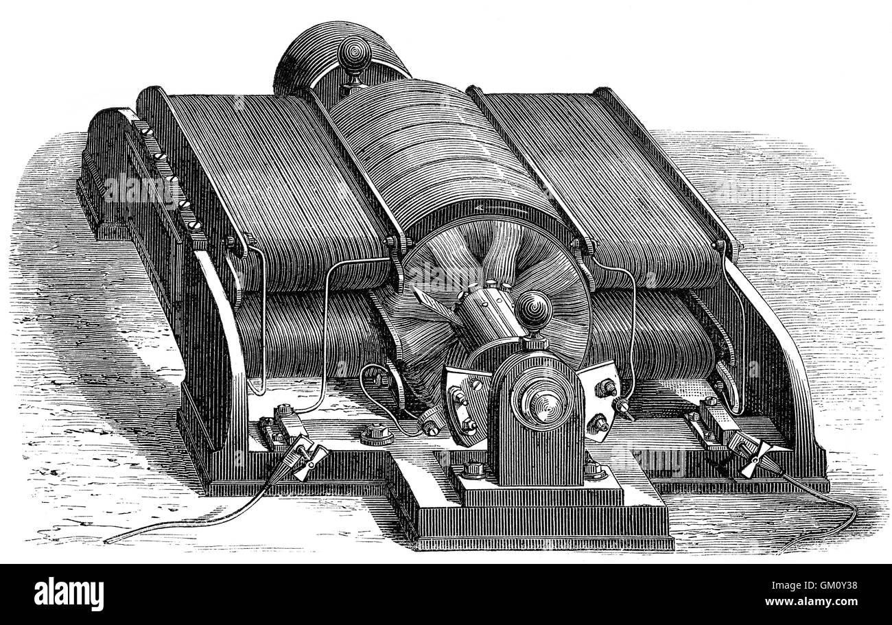 Electrical generator, dynamo, built by the Siemens & Halske, Germany, 19th century Stock Photo