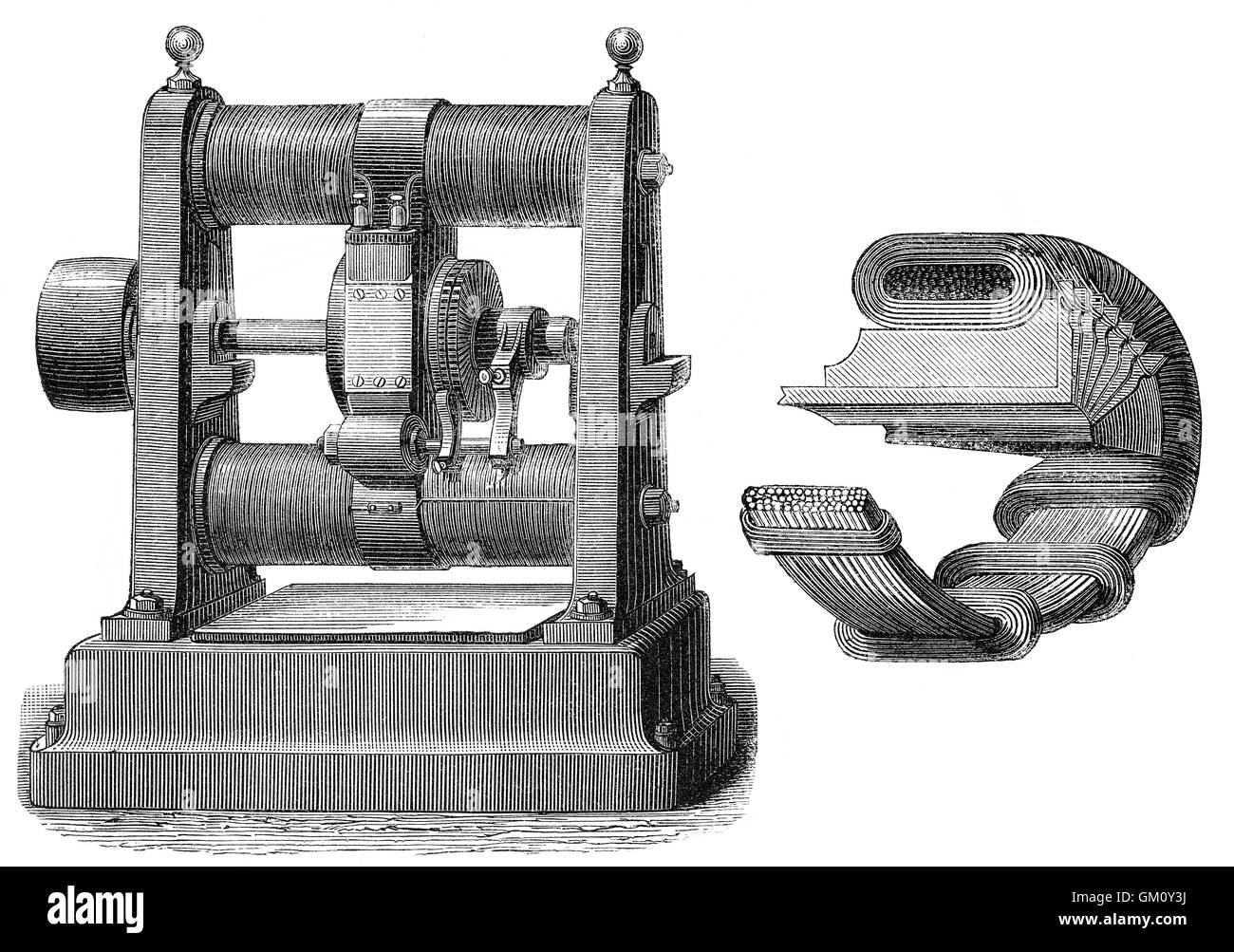 The Gramme machine, a type of direct current dynamo, by Zénobe Théophile Gramme, 1826-1901, a Belgian electrical engineer Stock Photo