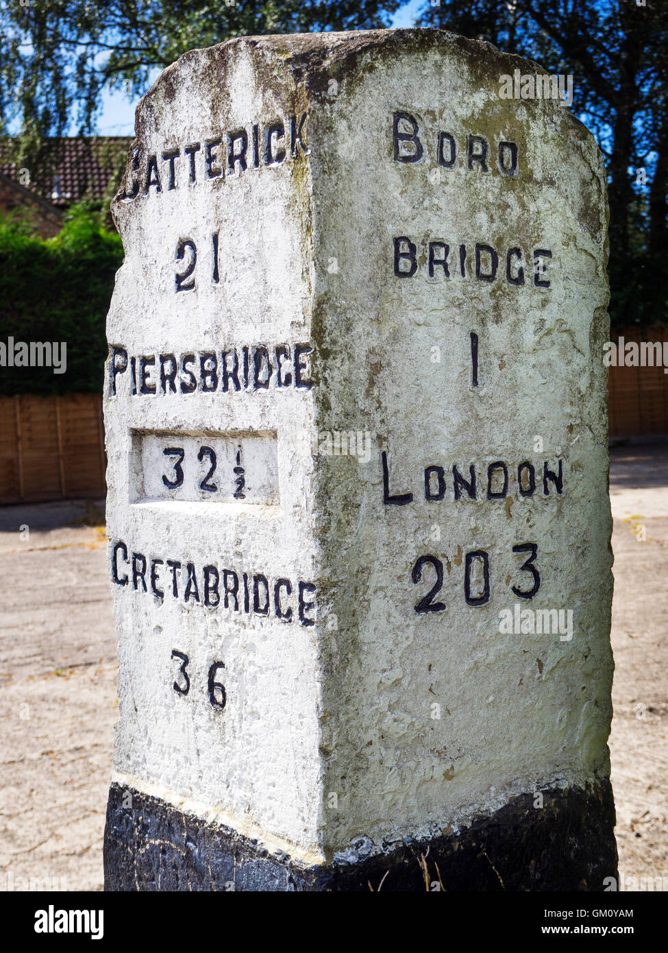 Old Milepost at Kirkby Hill near Boroughbridge North Yorkshire England Stock Photo