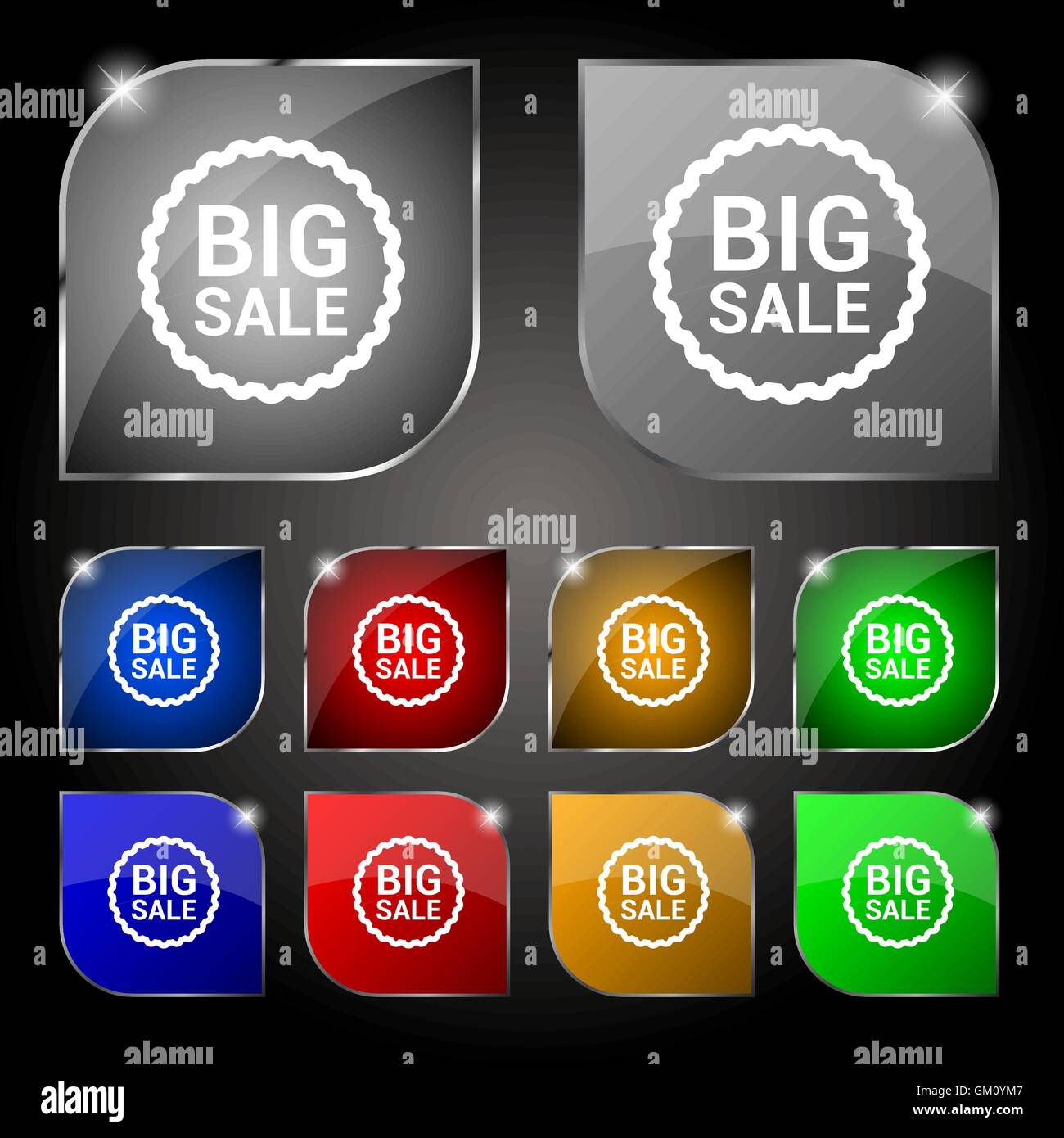 Big sale icon sign. Set of ten colorful buttons with glare. Vector ...