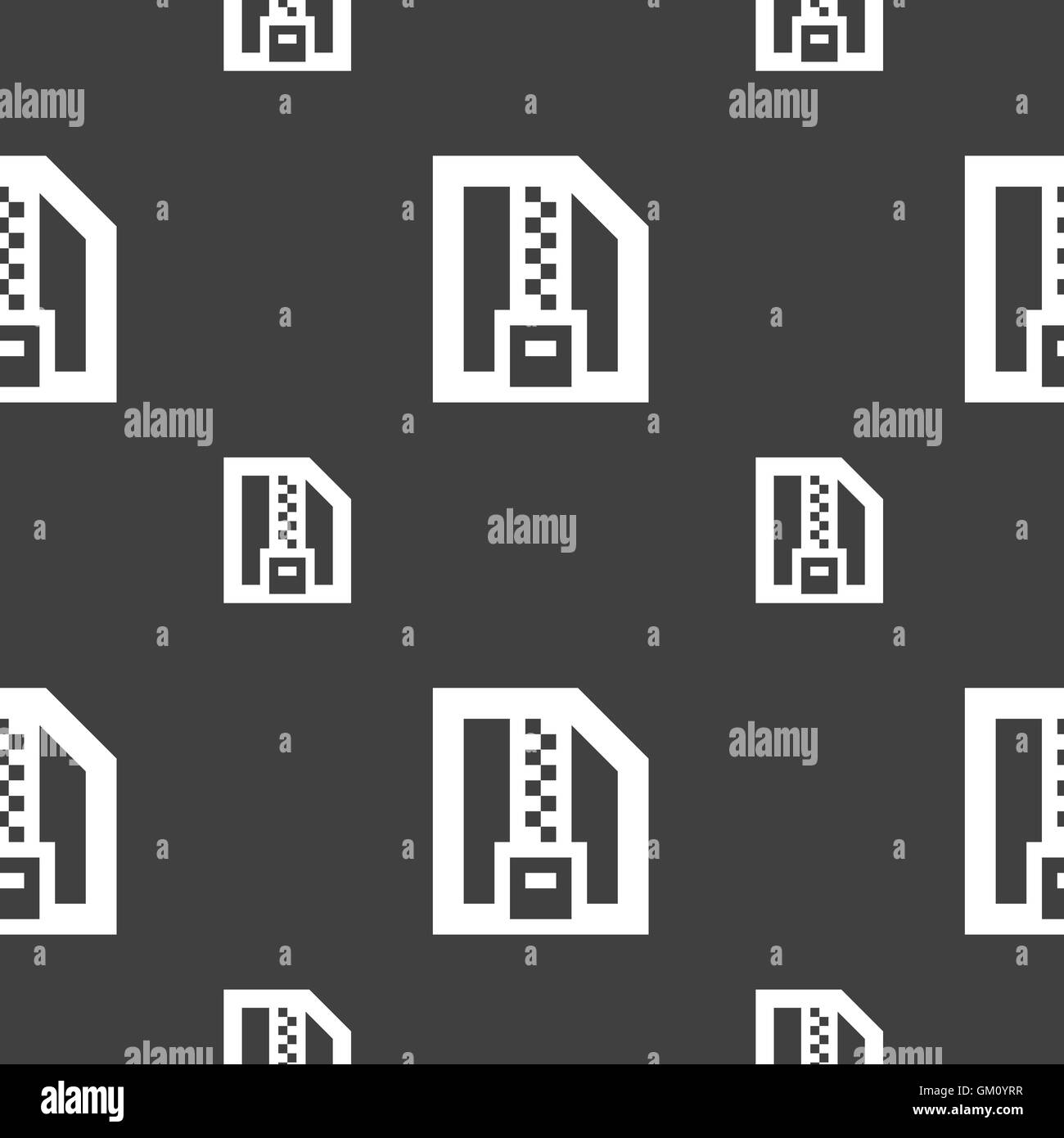 Archive file, Download compressed, ZIP zipped icon sign. Seamless pattern on a gray background. Vector Stock Vector
