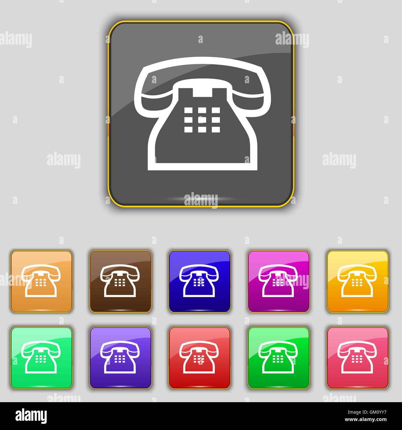 retro telephone handset icon sign. Set with eleven colored buttons for ...