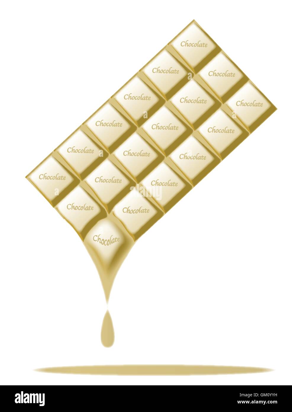 A typical bar of white milk Chocolate melting as a background Stock Vector