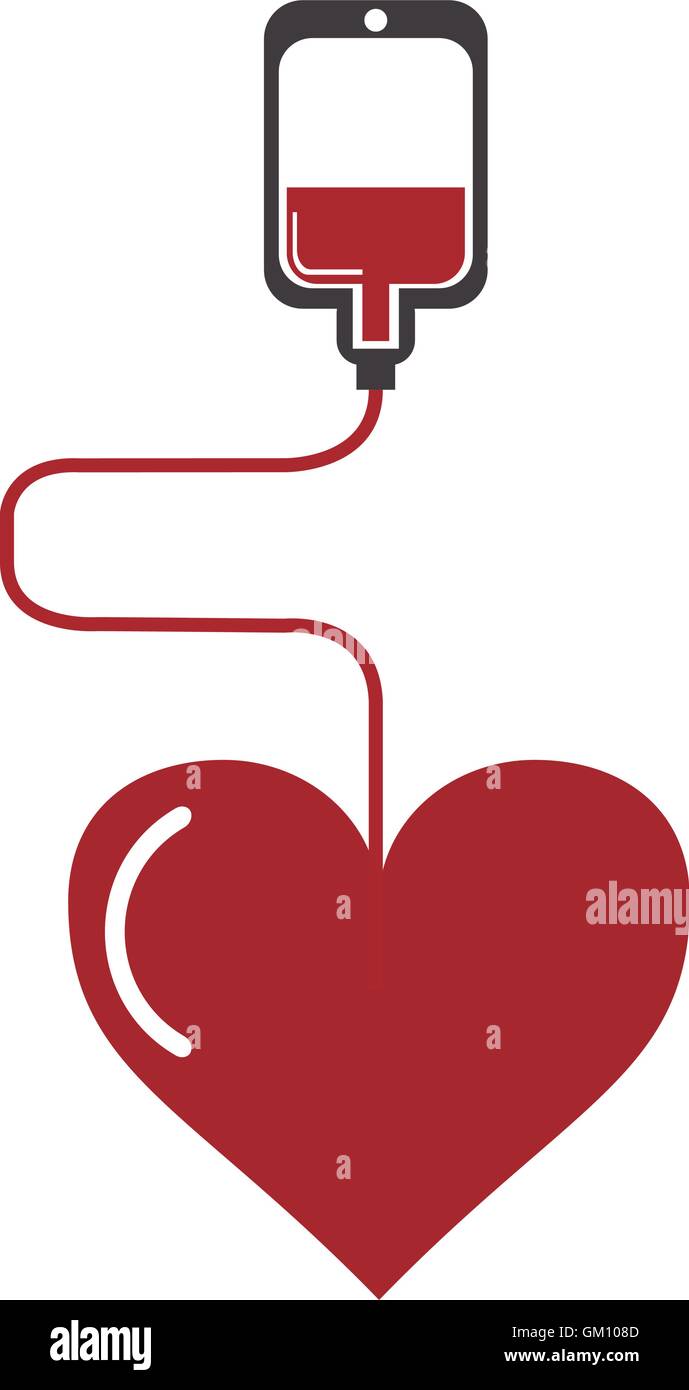 blood bag and cartoon heart icon Stock Vector