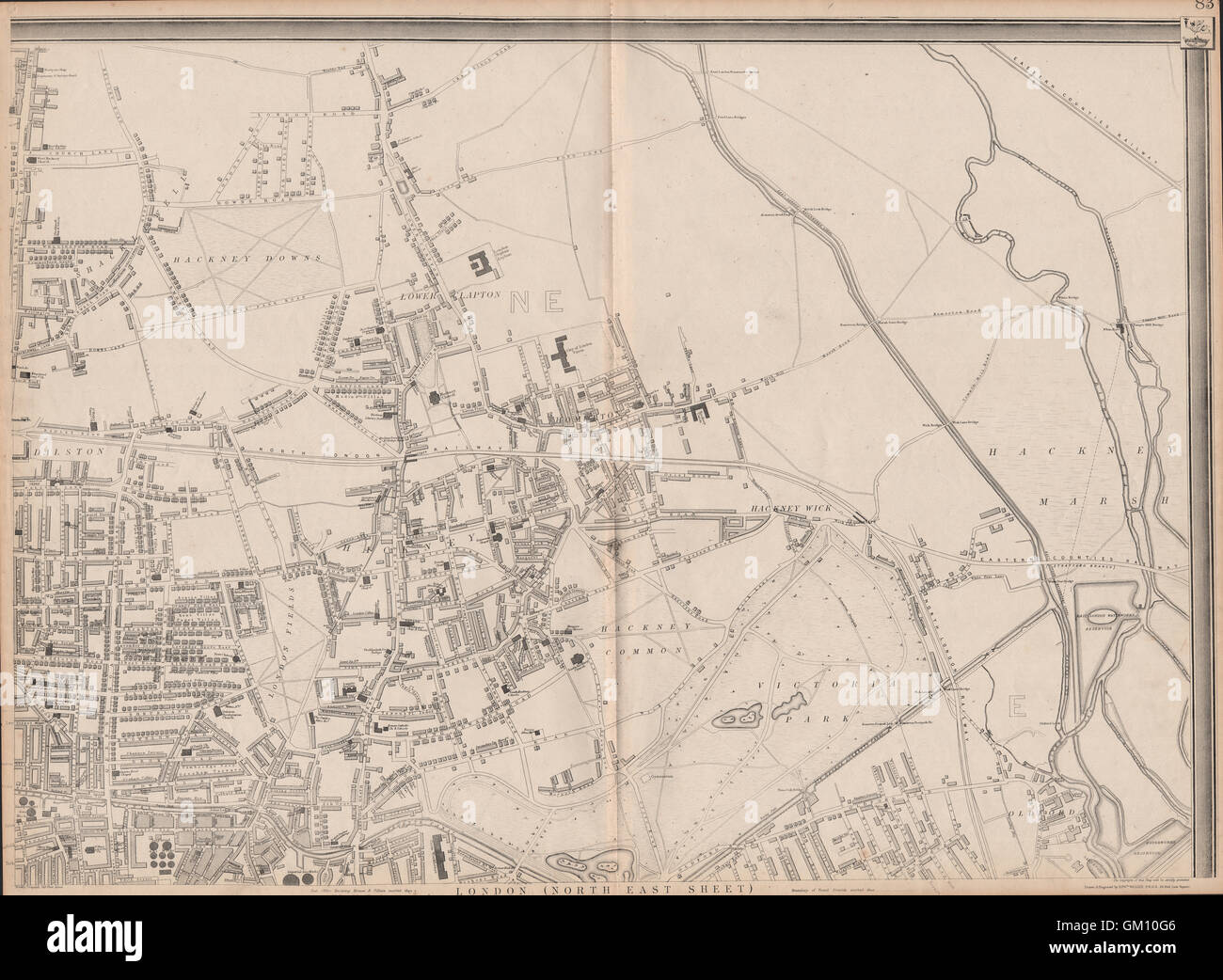 'CASSELLS LONDON NE. Hackney Old Ford Dalston Homerton Clapton. WELLER, 1863 map Stock Photo