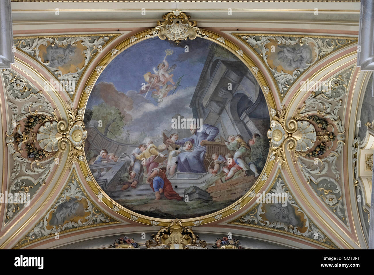 One fresco detail in the Bressanone cathedral with decoration around Stock Photo Alamy