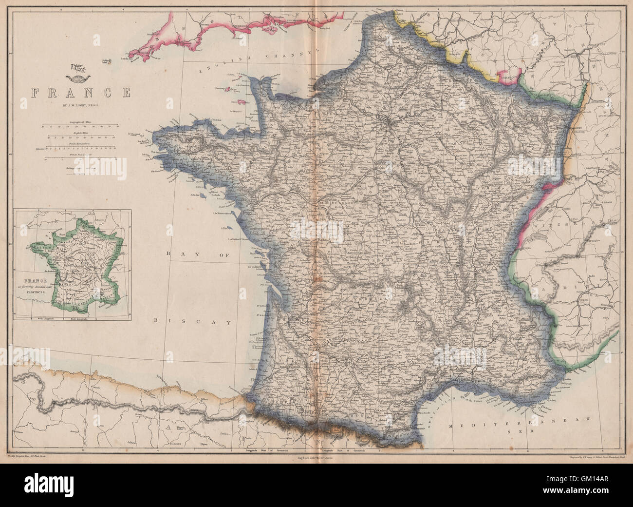 FRANCE. Prior to the annexation of Savoie & Comte de Nice. JW LOWRY, 1863 map Stock Photo