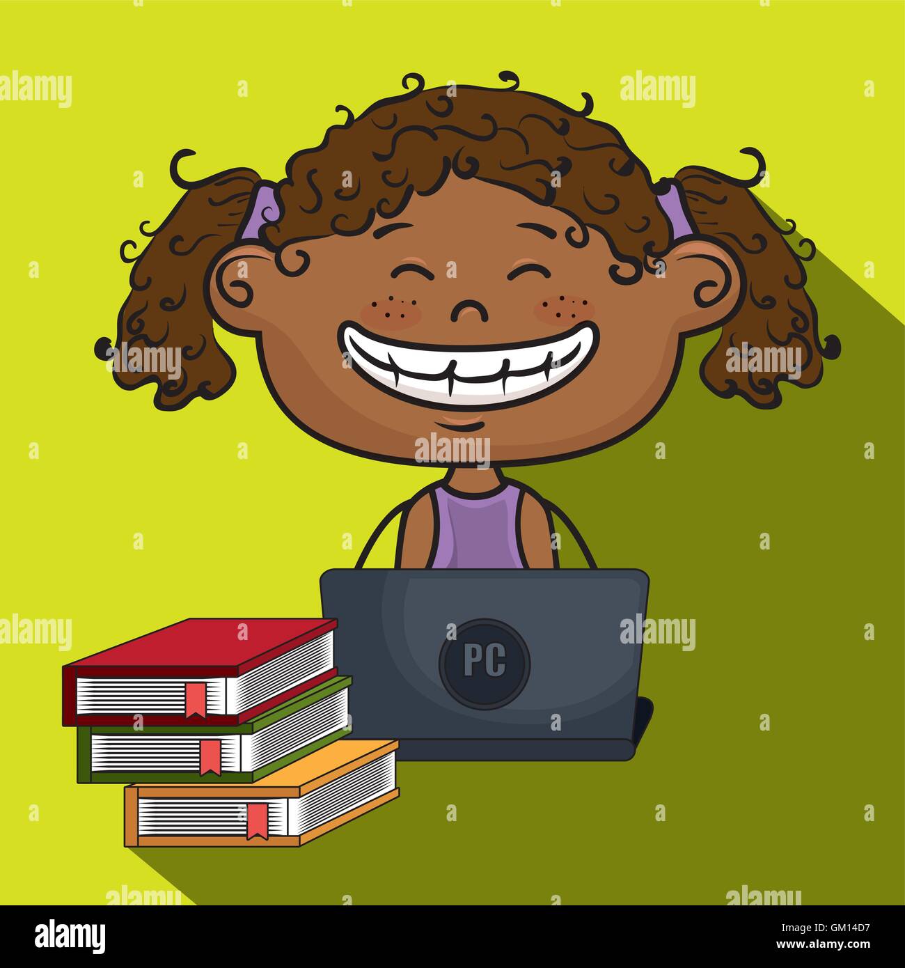 girl cartoon laptop books Stock Vector