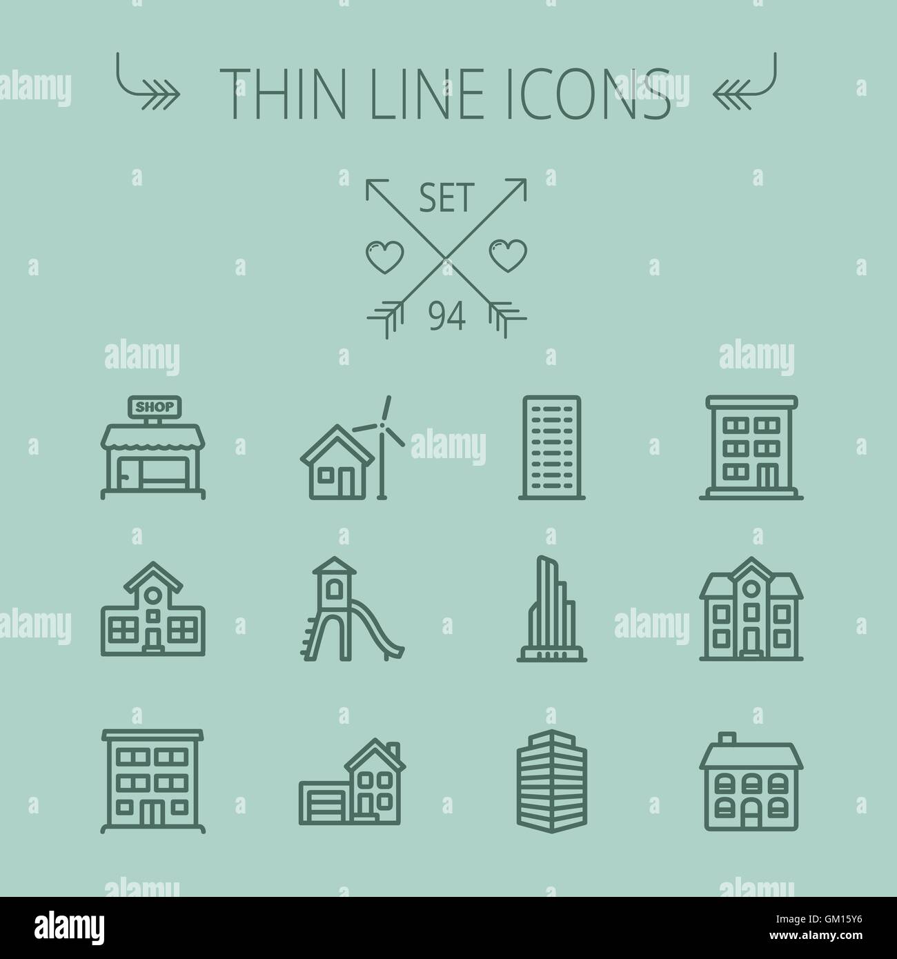 Construction thin line icon set Stock Vector
