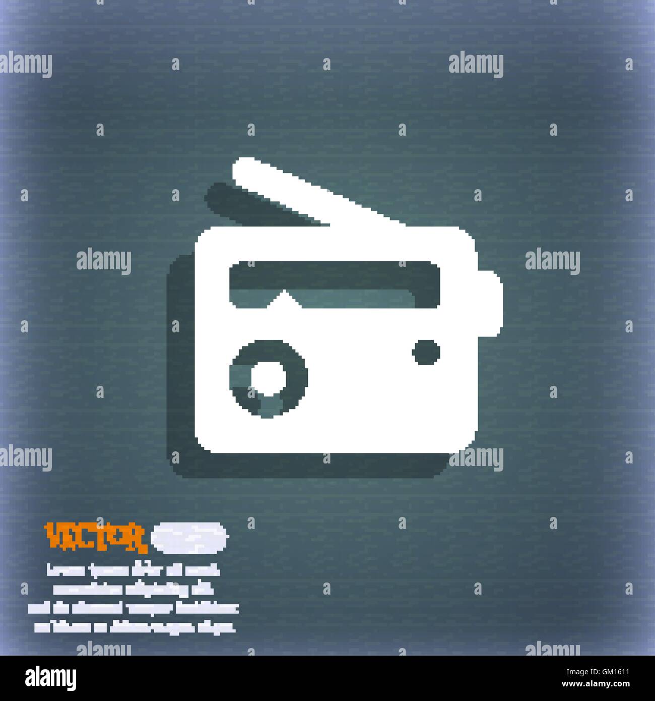 Retro Radio  icon symbol on the blue-green abstract background with shadow and space for your text. Vector Stock Vector