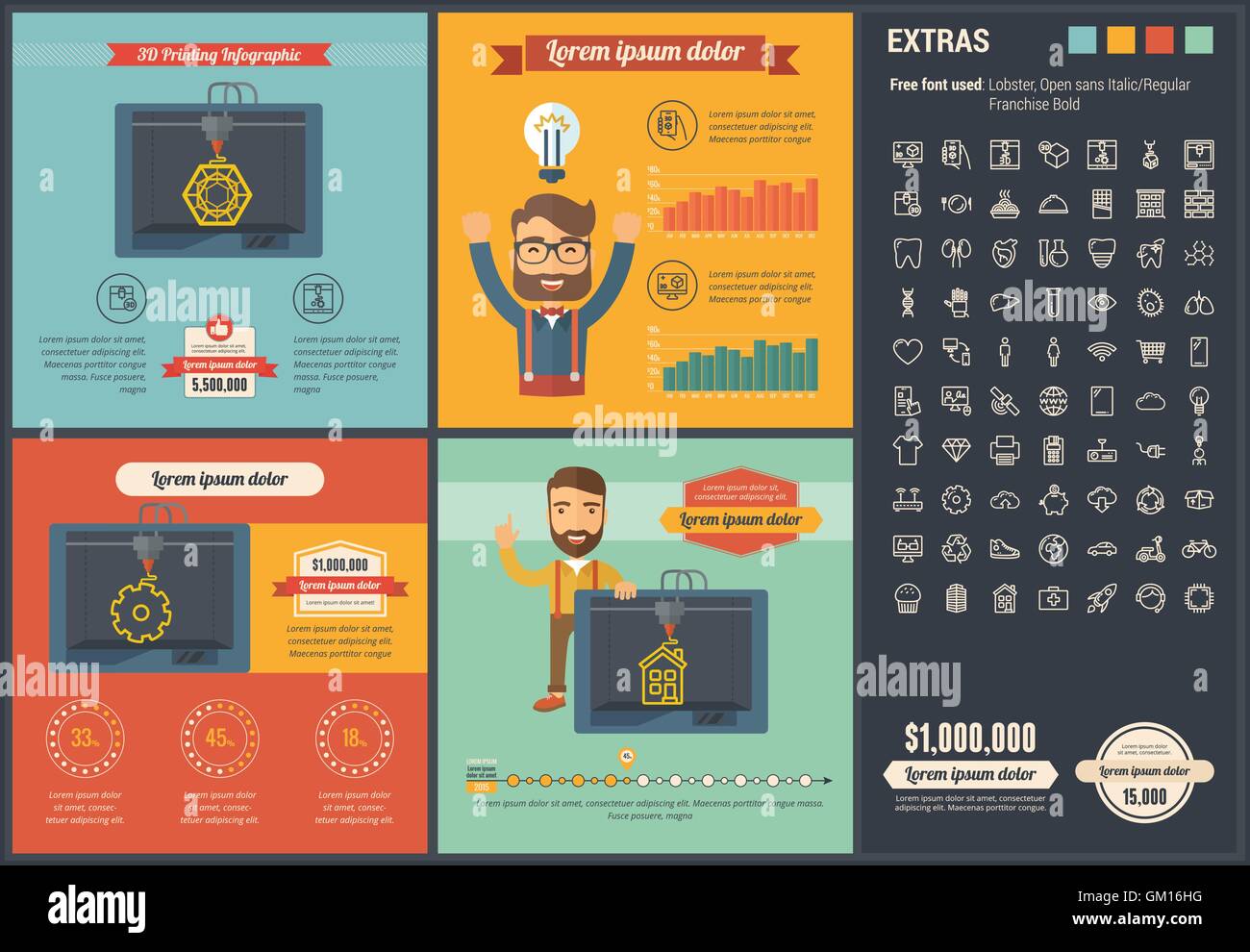 Three D printing flat design Infographic Template Stock Vector Image ...
