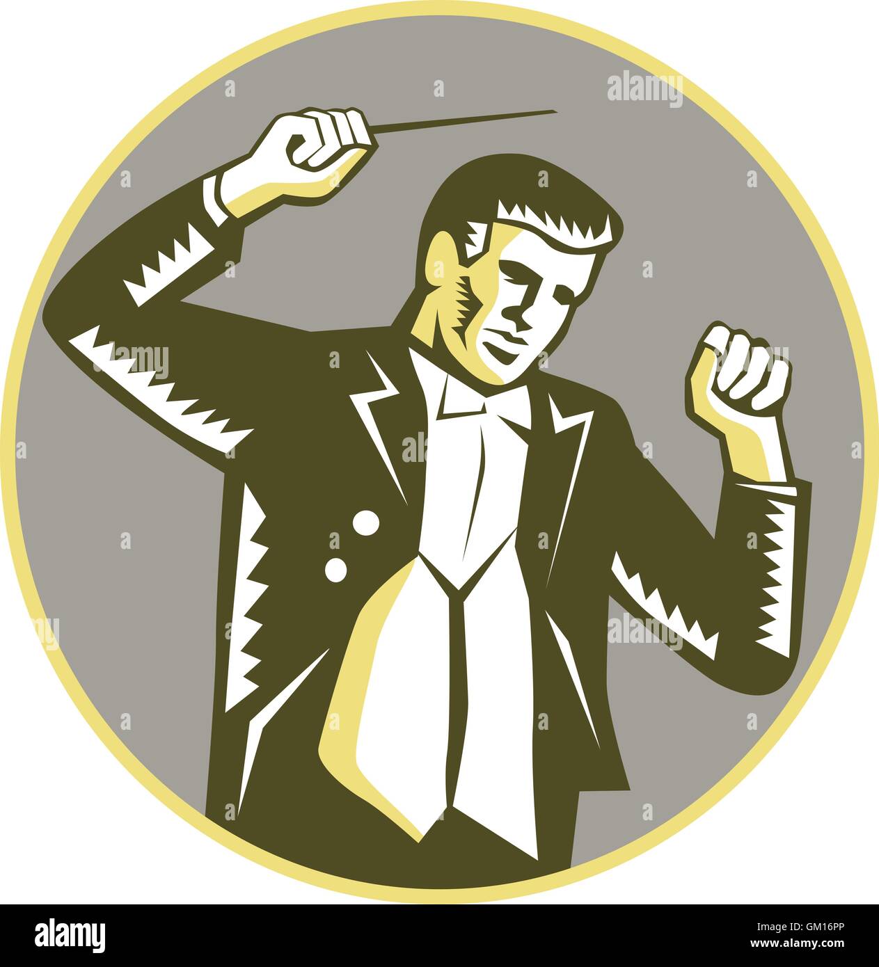Conductor Waving Baton Circle Woodcut Stock Vector Image & Art Alamy