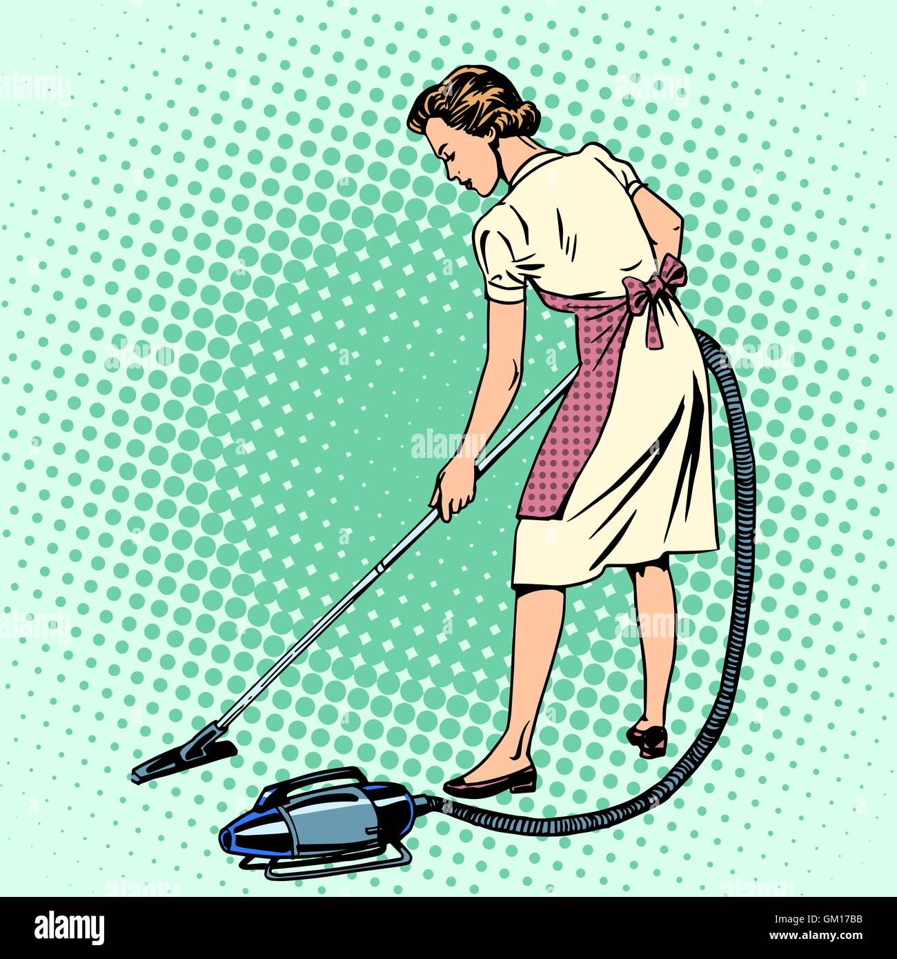 Woman vacuuming the room housewife housework comfort Stock Vector