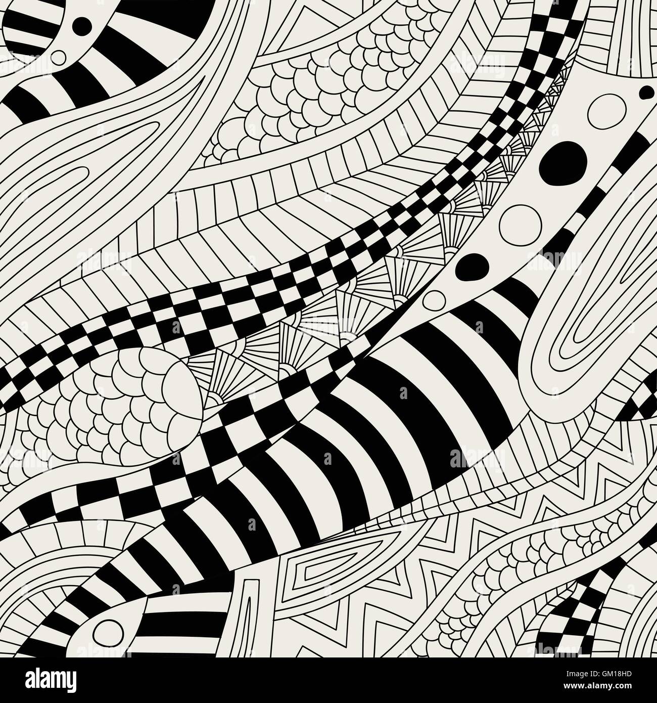 Abstract zentangle doodle waves seamless pattern. Stock Vector