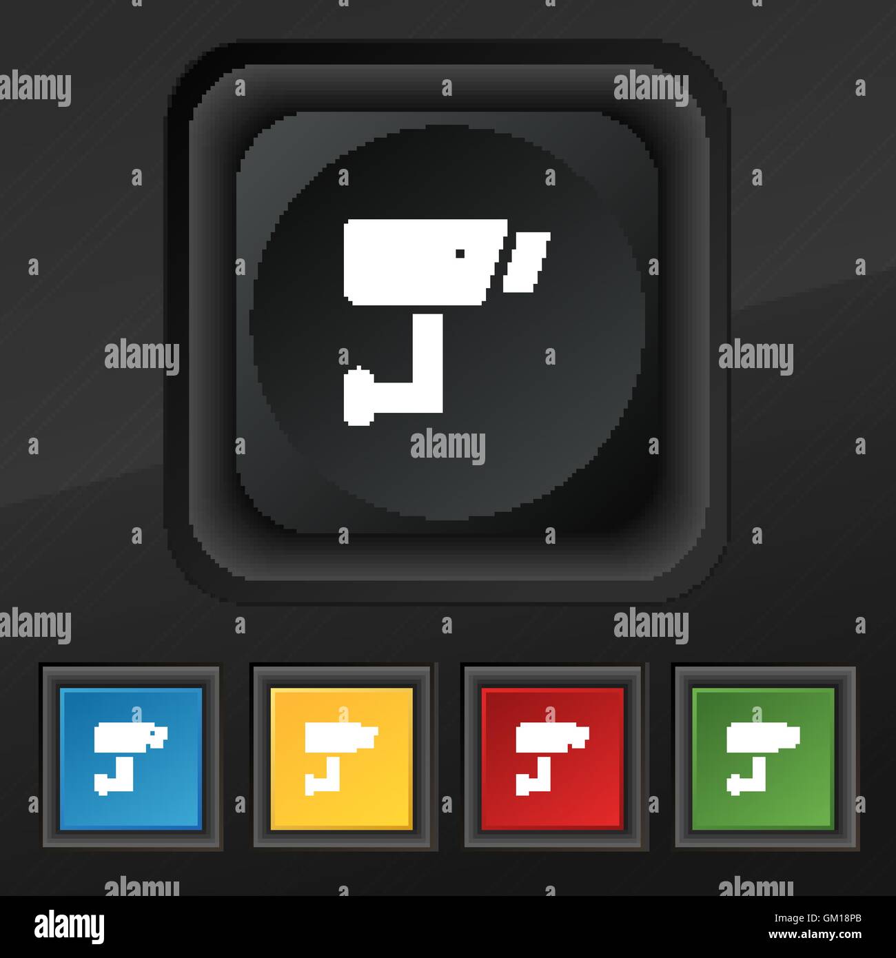 Surveillance Camera icon symbol. Set of five colorful, stylish buttons