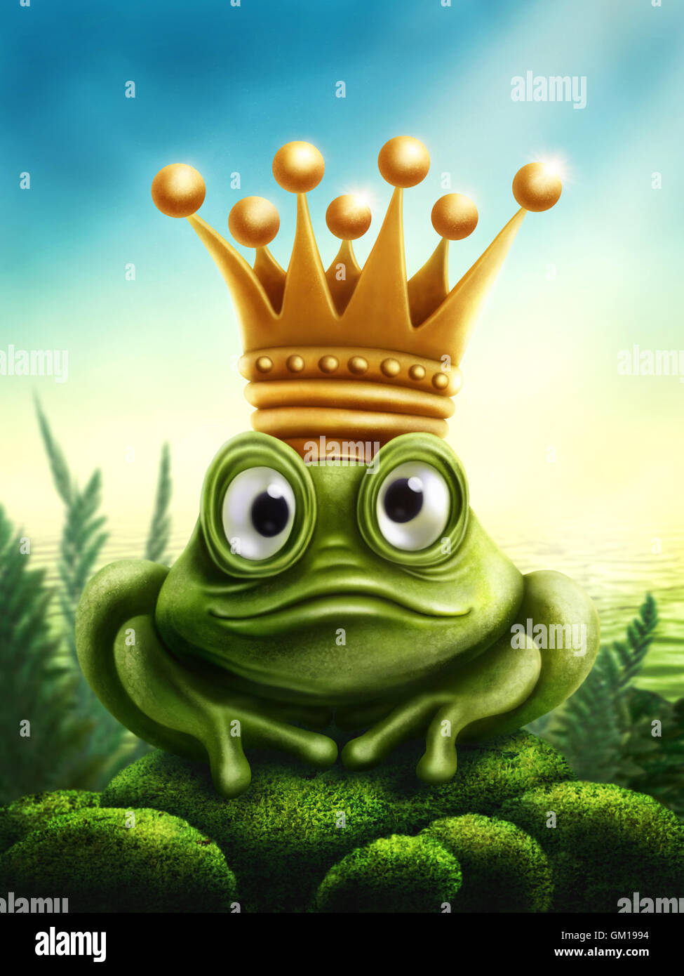 Illustration of frog prince with gold crown Stock Photo