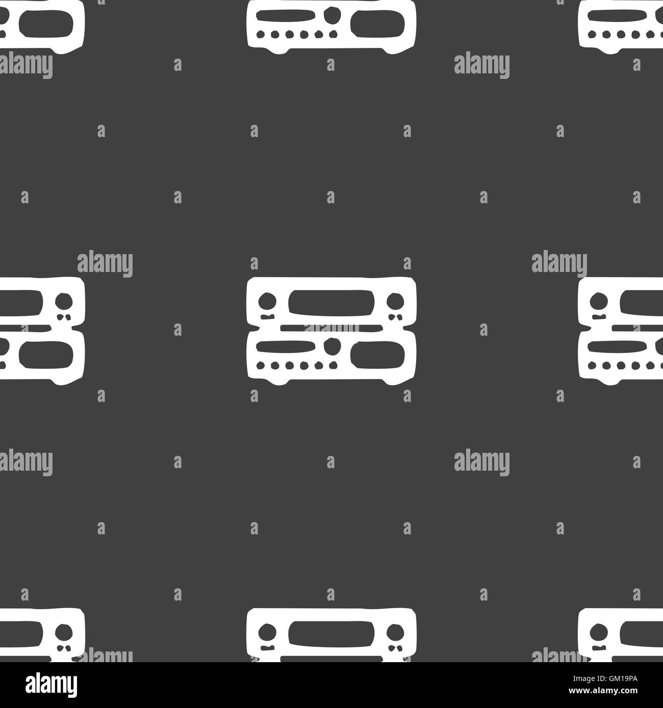 radio, receiver, amplifier icon sign. Seamless pattern on a gray background. Vector Stock Vector
