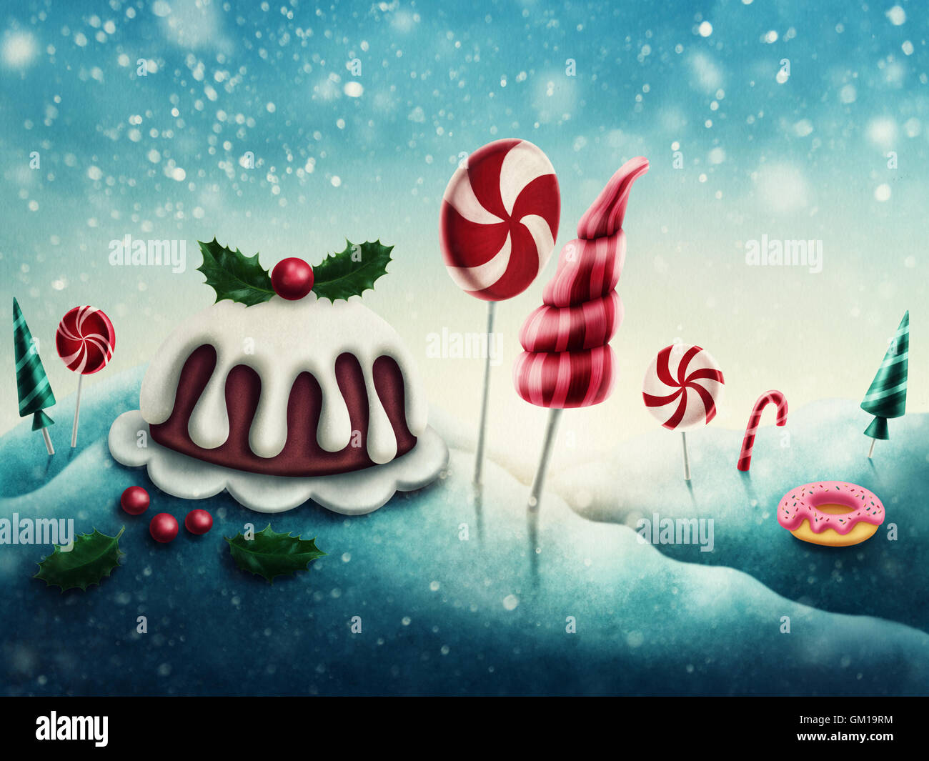 Fantasy candyland with cupcake and bonbons Stock Photo