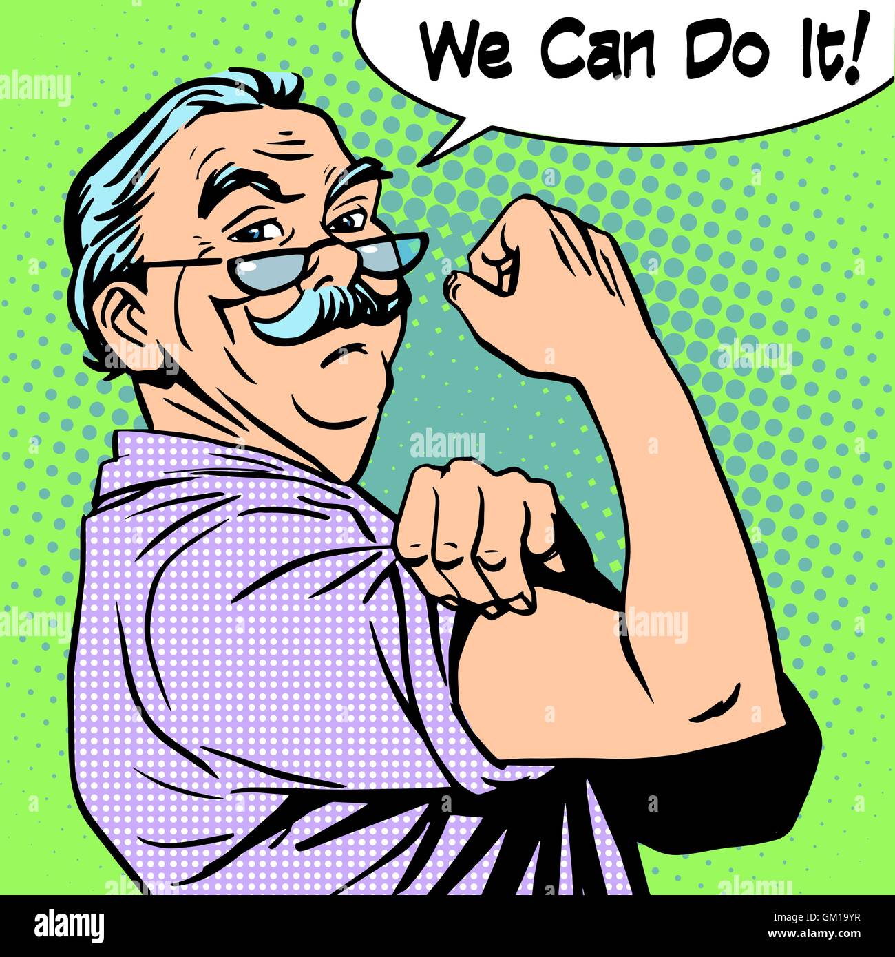 Grandpa old man gesture strength we can do it Stock Vector