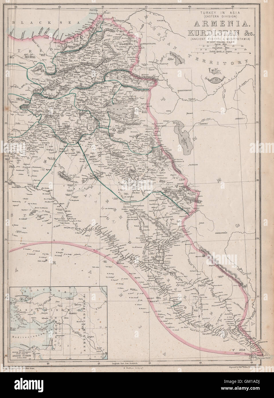 TURKEY IN ASIA EAST Armenia Kurdistan Assyria Mesopotamia Iraq. WELLER, 1863 map Stock Photo