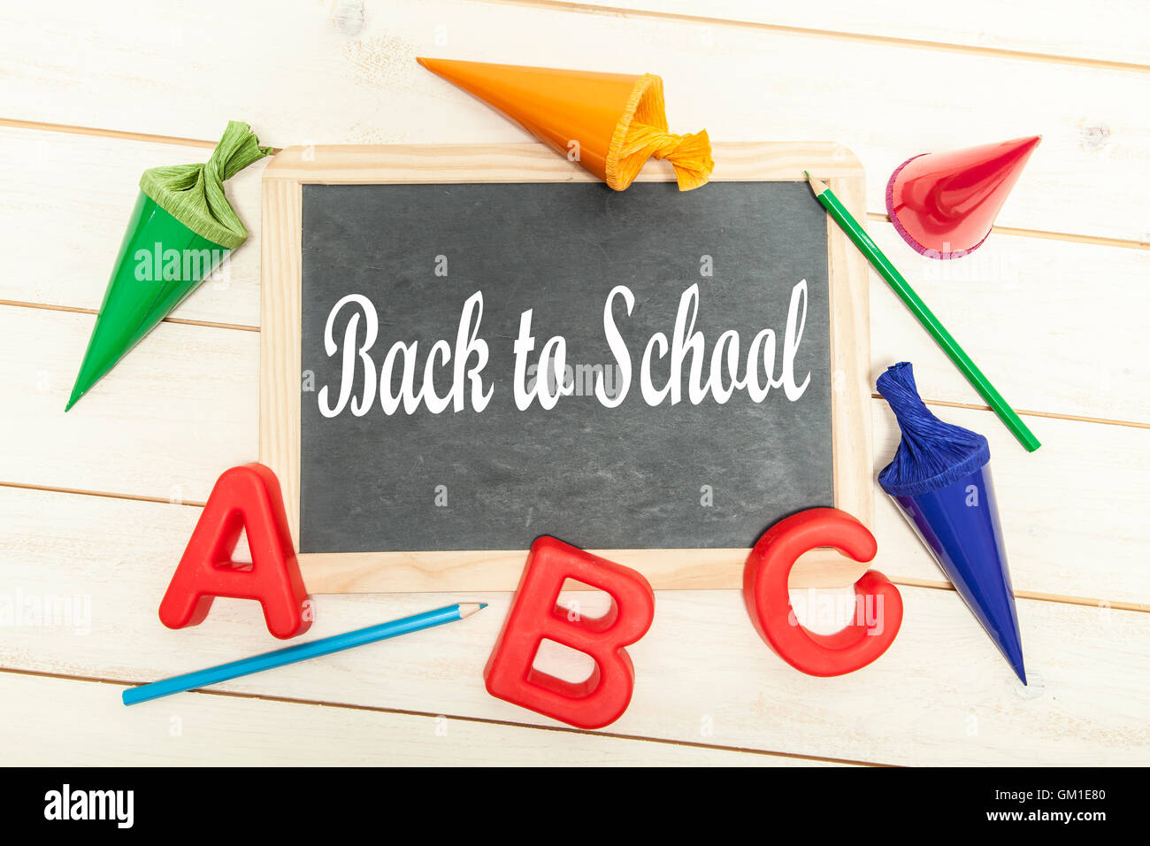 Back to School on blackboard Stock Photo