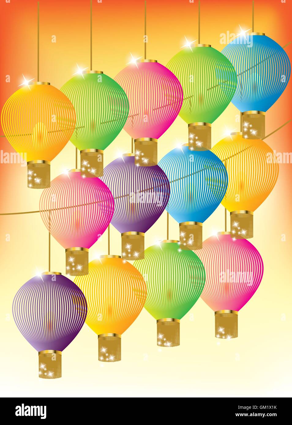 Colorful lanterns on bright orange background Stock Photo - Alamy