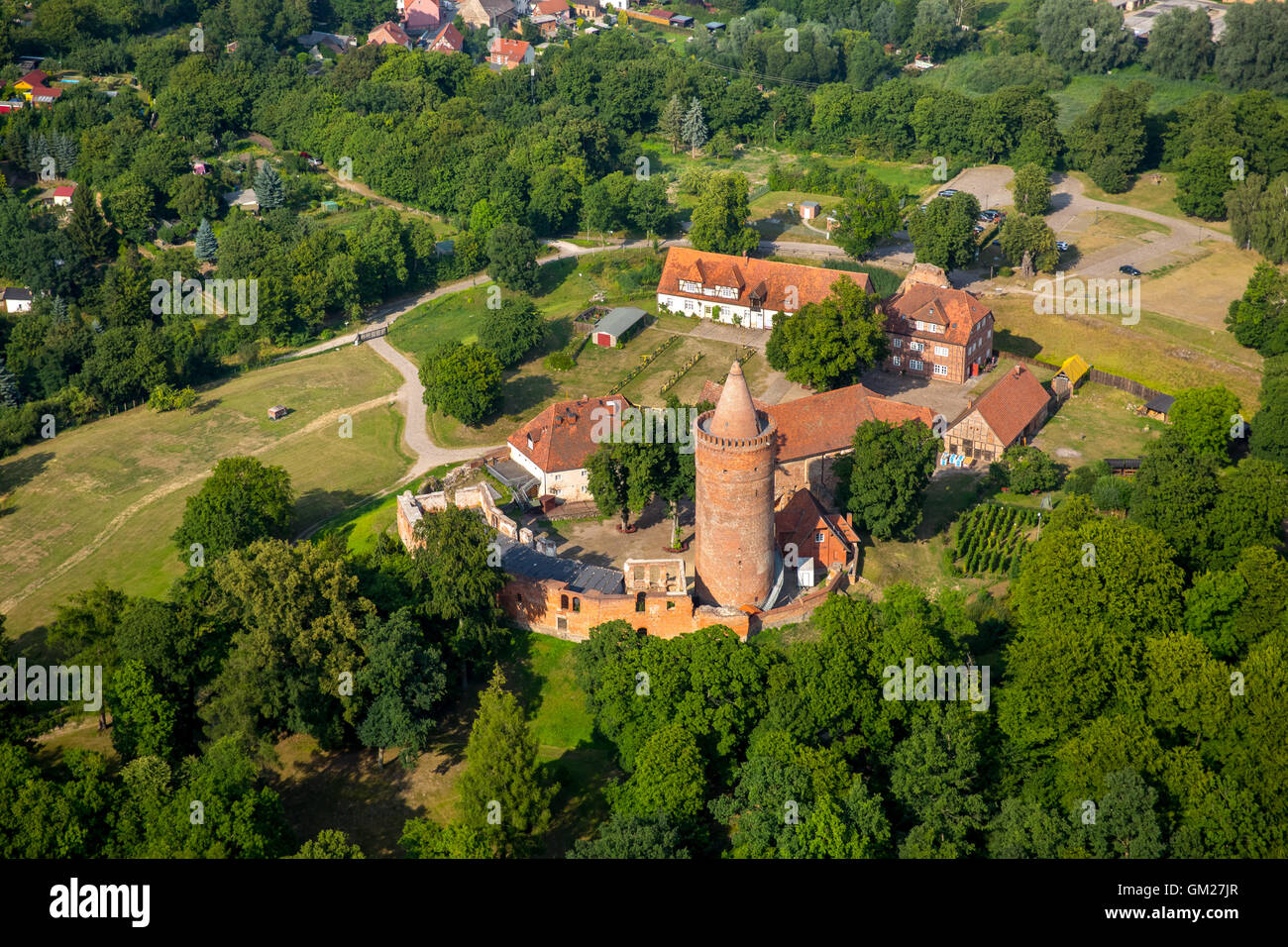 Aerial view, Burg Stargard northernmost castle Germany, dungeon, castle ...