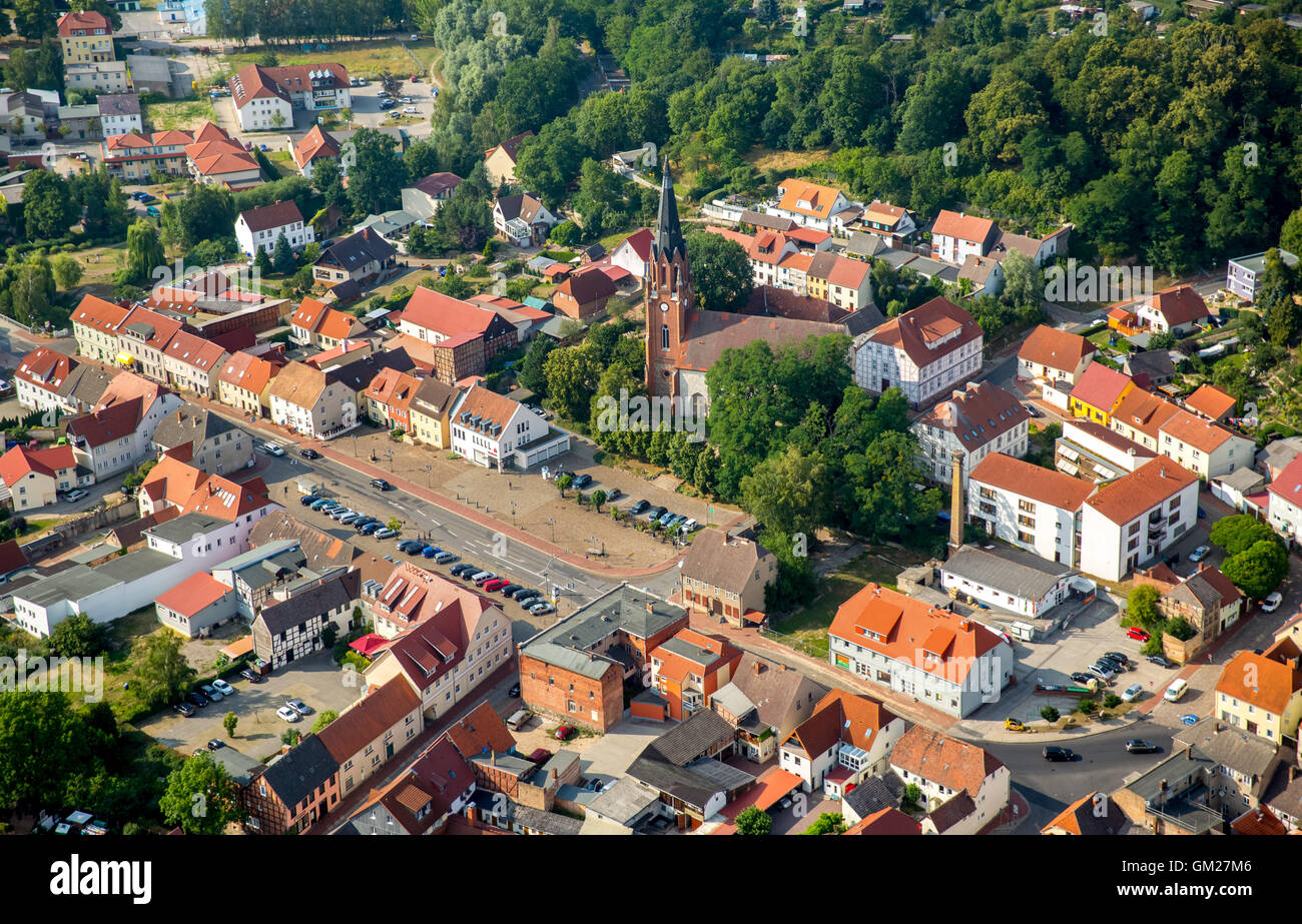 Aerial view, downtown with City Church Burg Stargard, overview on Burg ...