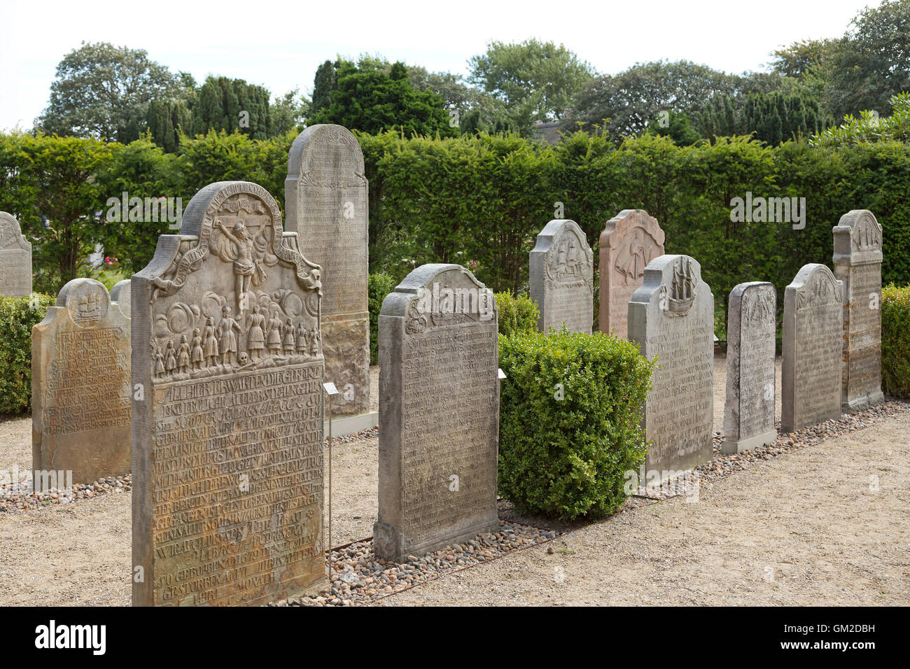 old gravestones, Nebel, Amrum Island, North Friesland, Schleswig-Holstein, Germany Stock Photo