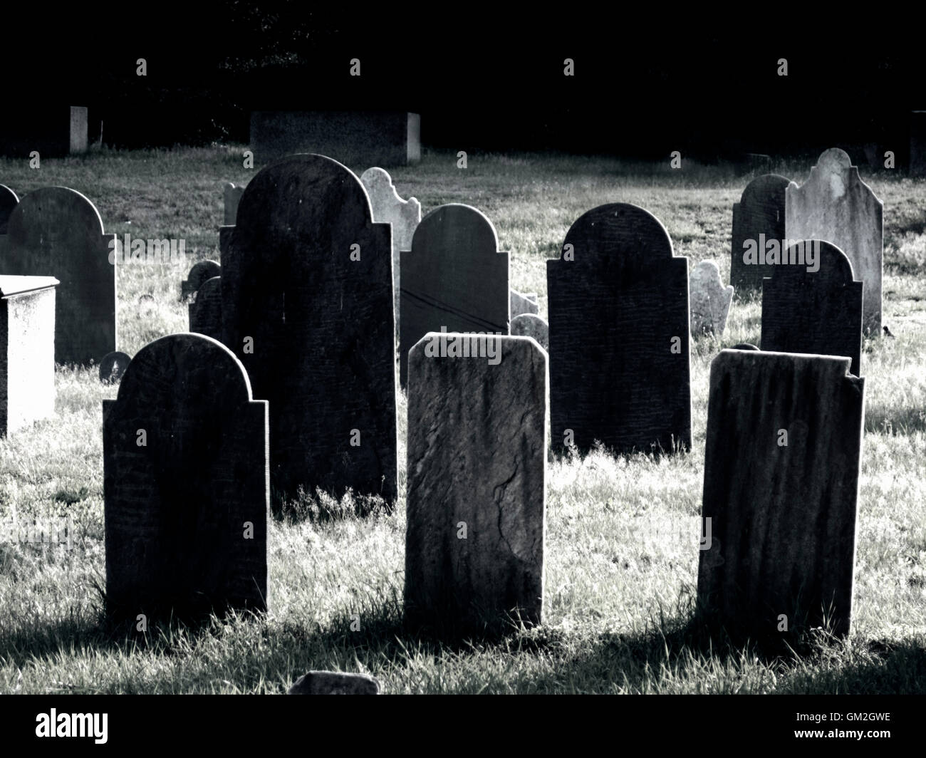headstones in old graveyard Stock Photo