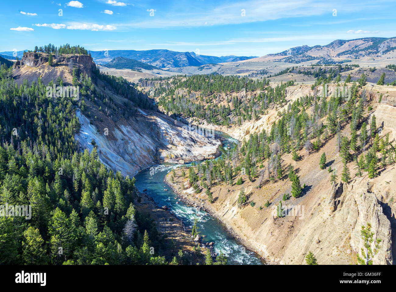 Yellowstone River passing through a canyon near Tower Fall in Yellowstone National Park Stock Photo