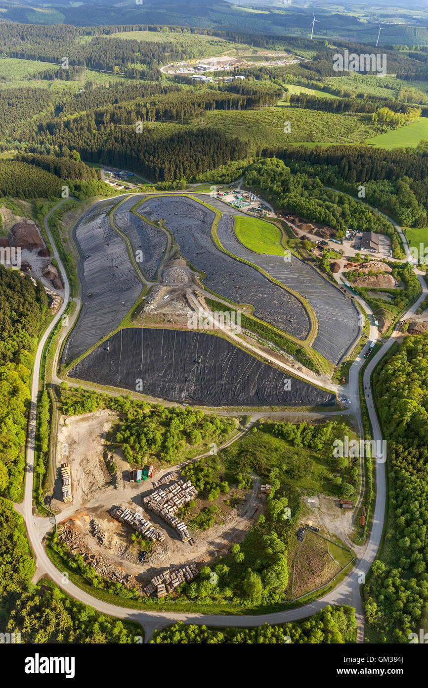 Aerial view, county landfill Olpe, landfill, waste dump, recycling, Aerial view of Olpe, north