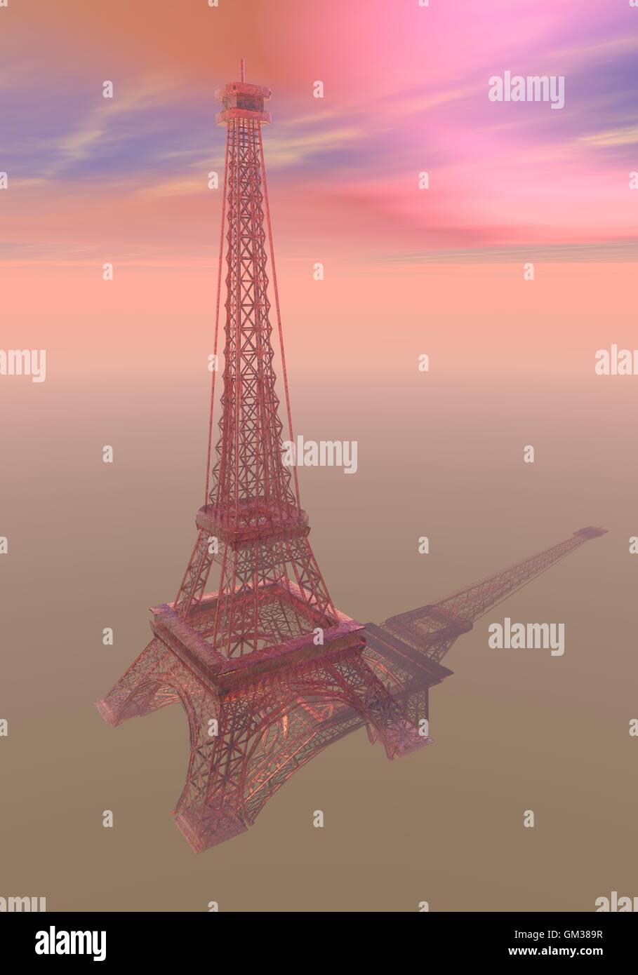 Eiffel tower made of pink transparent glass - 3D render Stock Photo