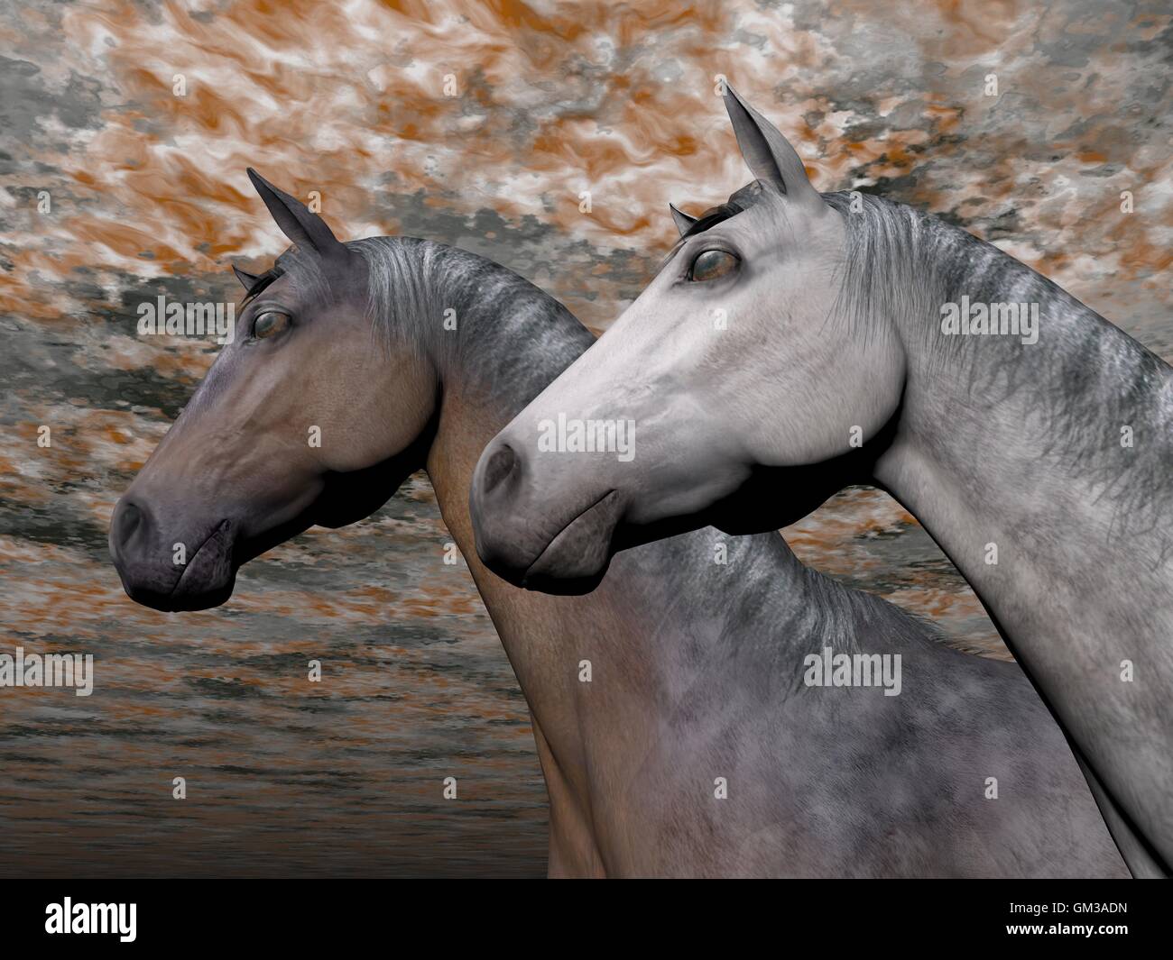 Portrait of two horses - 3D render Stock Photo