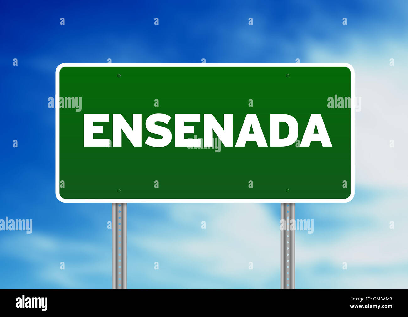 Green Road Sign - Ensenada Stock Photo