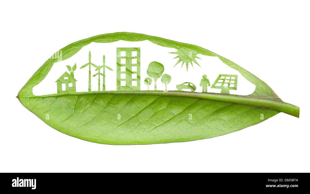 Green futuristic city living concept. Life with green houses, so Stock Photo