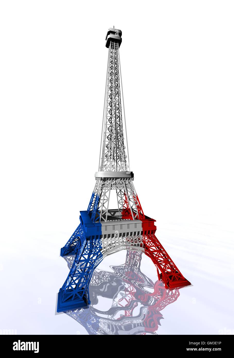 French flag colors on Eiffel tower - 3D render Stock Photo