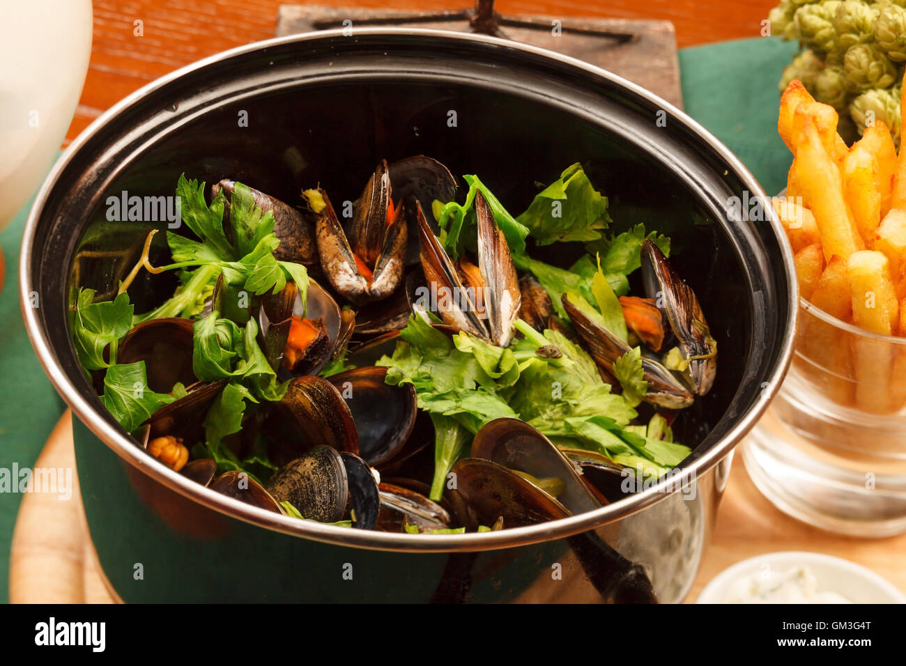 mussels with french fries Stock Photo Alamy