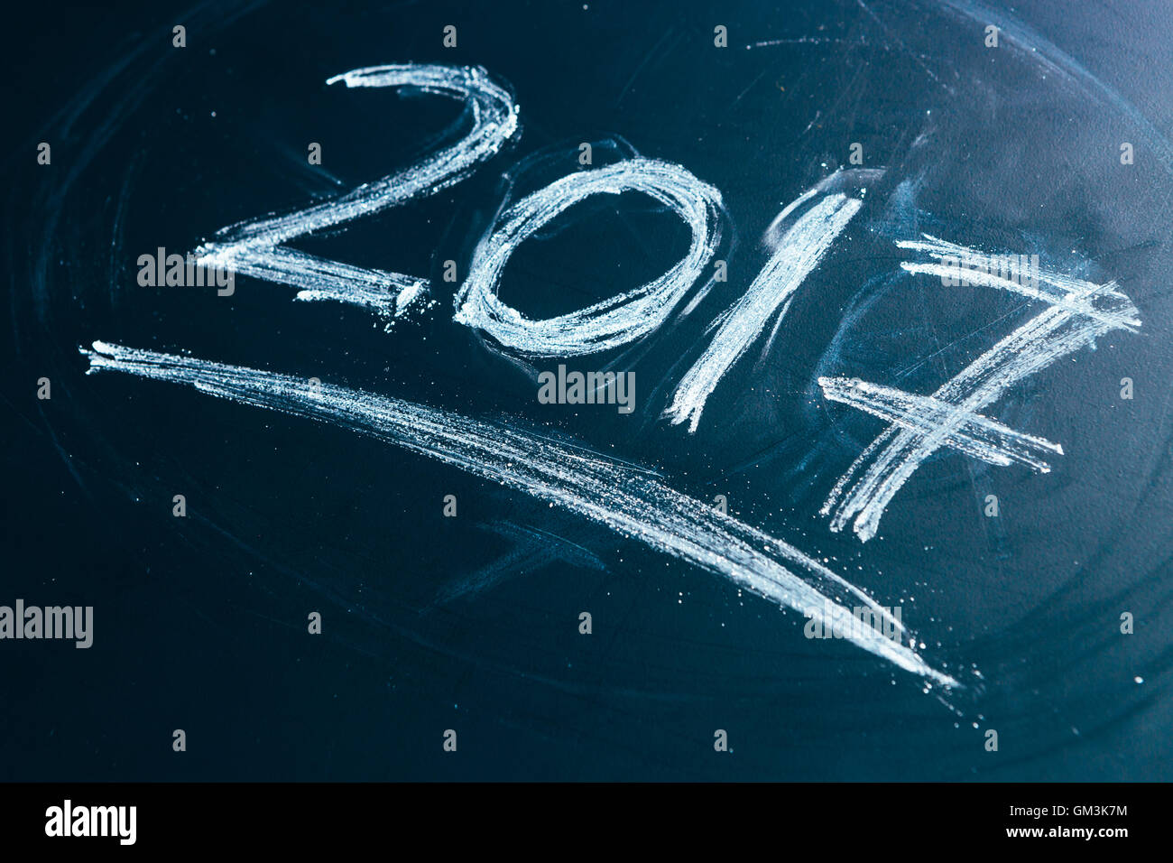 Year number 2017 written with the white chalk on the blackboard Stock ...