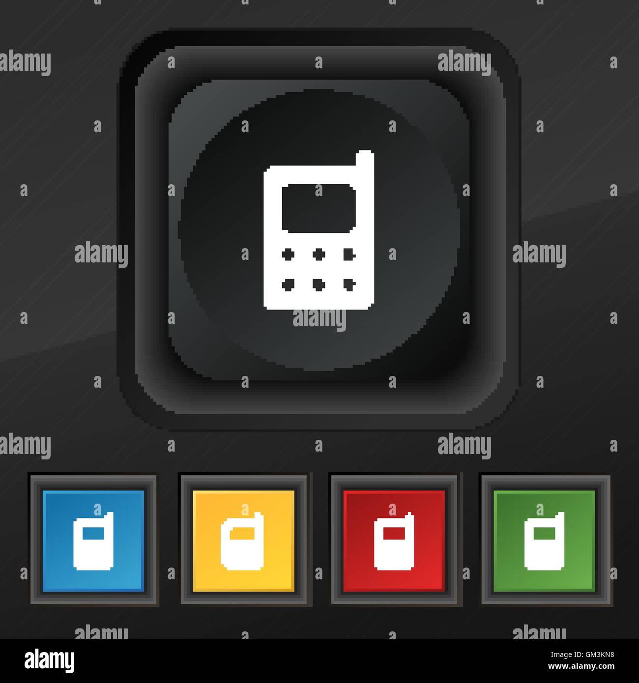 mobile phone icon symbol. Set of five colorful, stylish buttons on ...