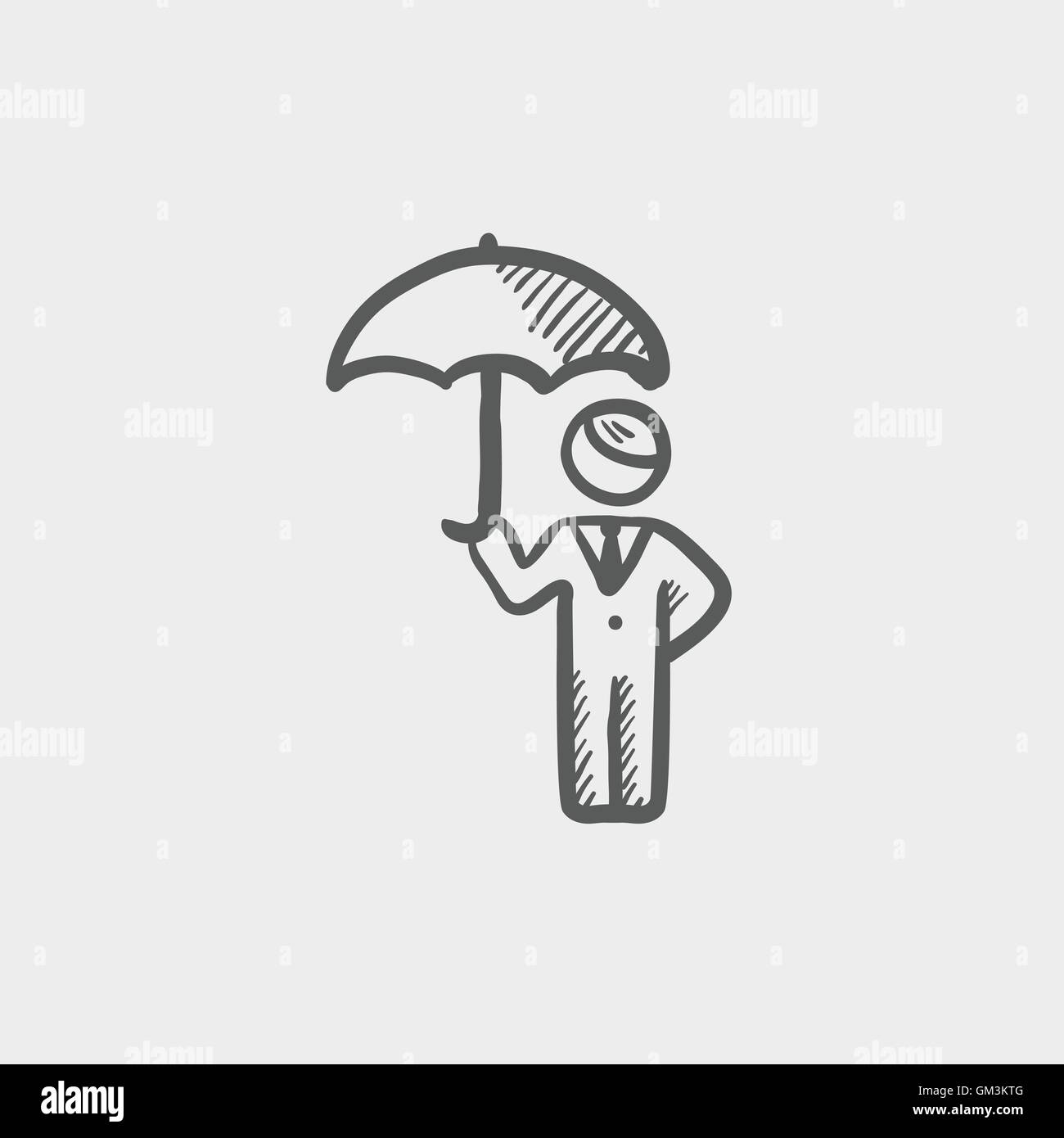 Man with umbrella sketch icon Stock Vector