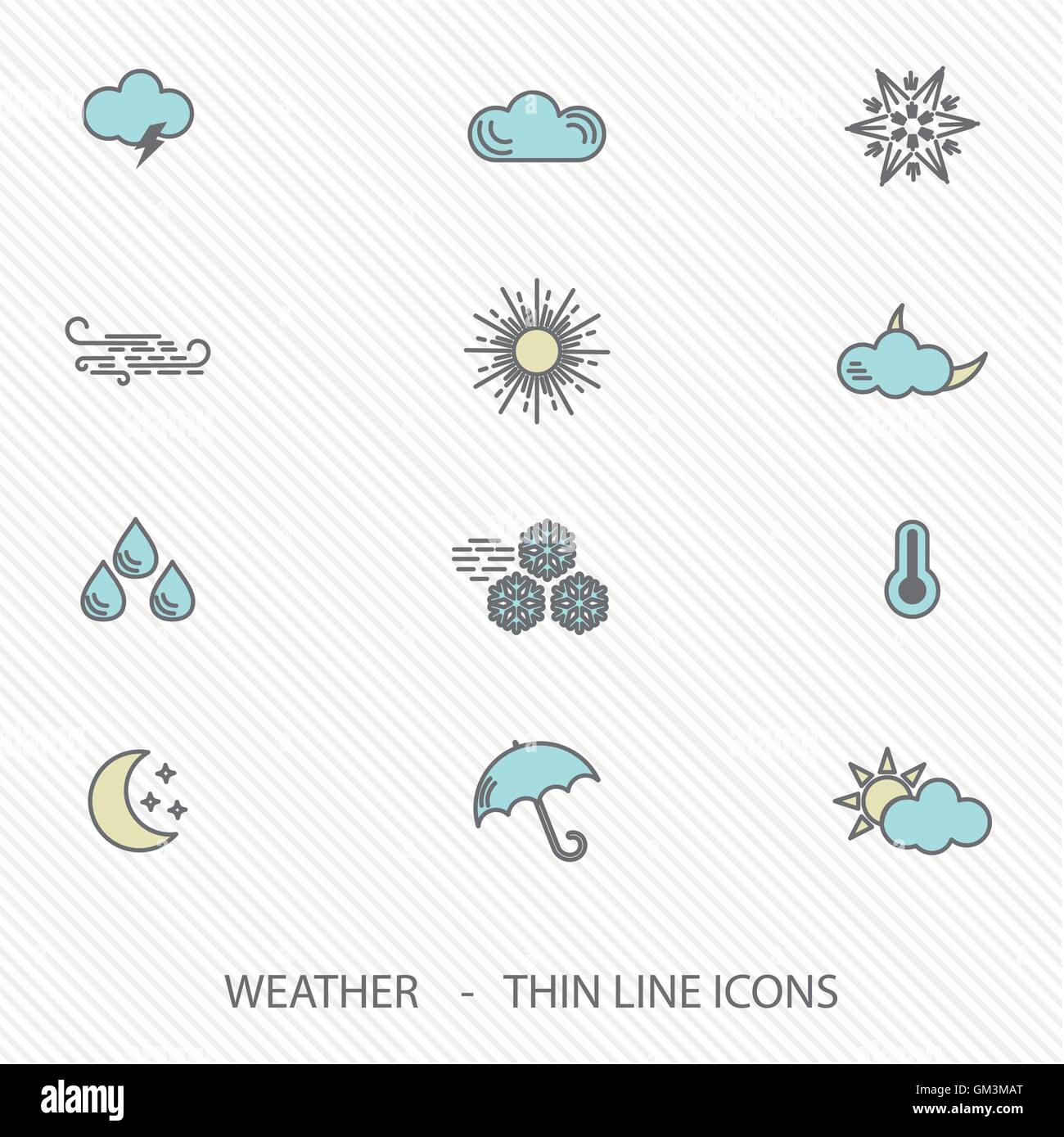 Thin Line Stroke Weather Icons Stock Vector Image & Art Alamy