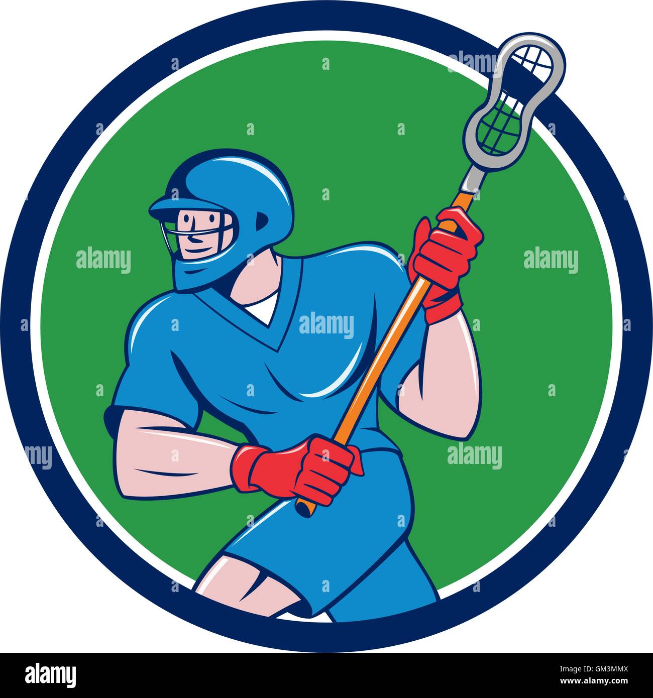 Lacrosse Player Crosse Stick Running Circle Cartoon Stock Vector Image