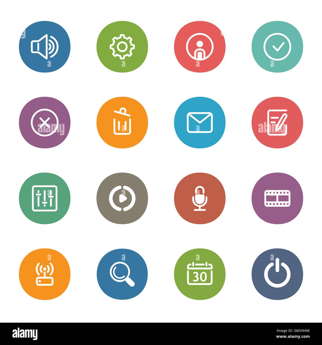 Flat Colored Icon Set Stock Vector