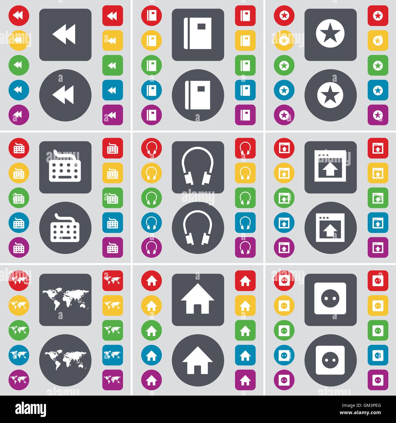 Rewind, Notebook, Star, Keyboard, Headphones, Windows, Globe, House