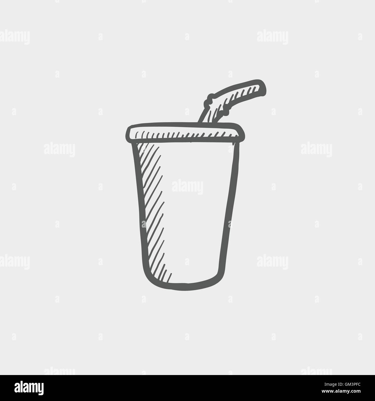 Disposable cup with lid and straw sketch icon Stock Vector Image & Art