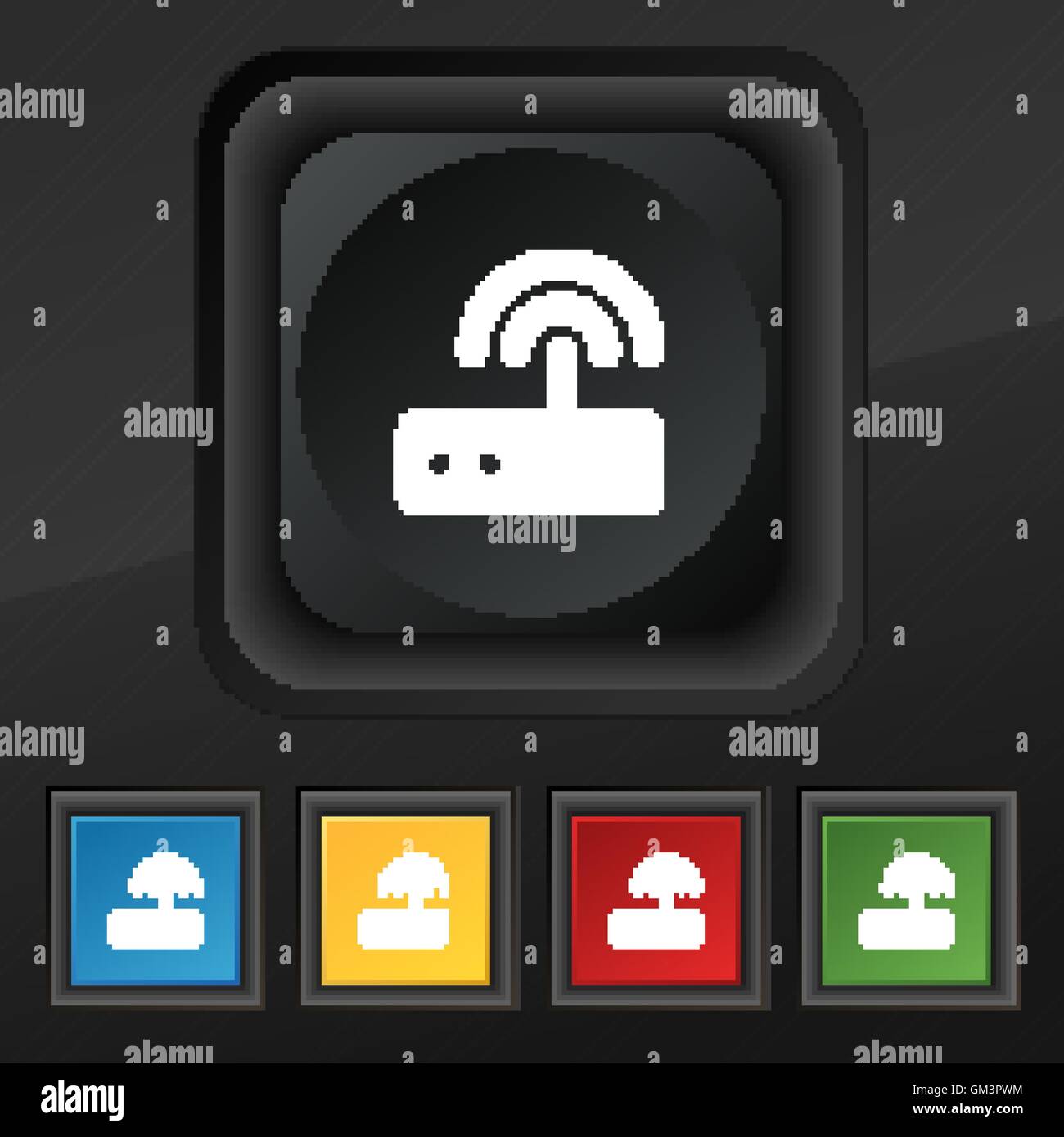 Wi fi router icon symbol. Set of five colorful, stylish buttons on ...